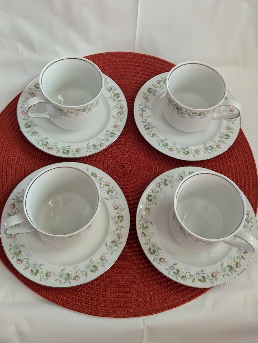 Johann Haviland Bavaria Germany Vintage Floral Cup & Saucer Sets (Set of 4)